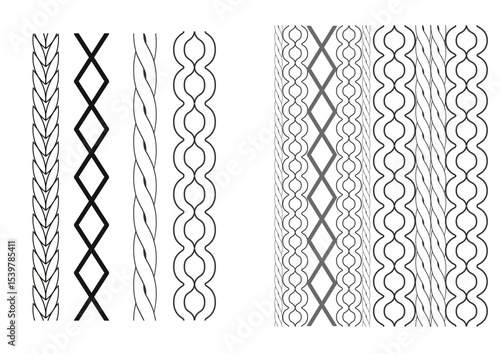Knitted Stitch Pattern Vector – Seamless Decorative Lines for Fashion Design chain