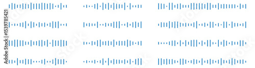 Podcast sound waves and audio soundwave of voice message records, vector icons. Podcast sound waves for online audio streaming and podcasting or music player and mobile phone voice message soundwaves