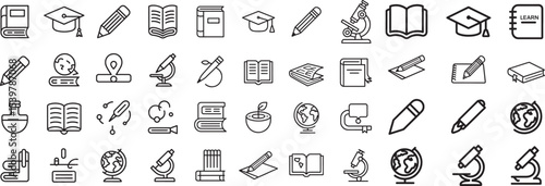 Extensive Education Learning School Outline Line Icons Set