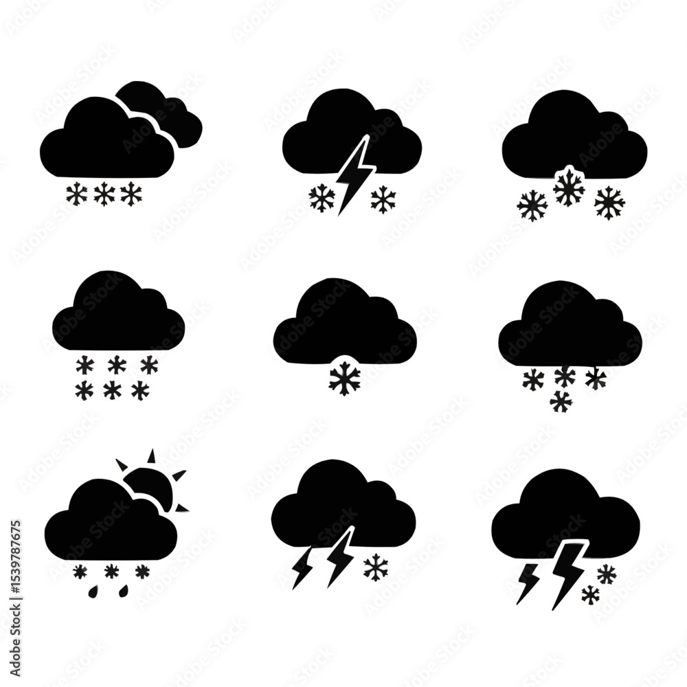 Black cloud vector silhouette set Black cloud vector silhouette set