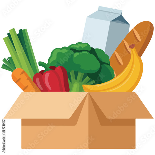 Cardboard box packed with fresh fruits vegetables vector isolated white background