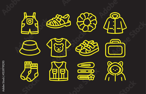 Cheerful Kids Apparel Collection Whimsical Fashion Icons in Bold Yellow