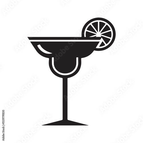 Margarita Glass with Lime – Cinco de Mayo Silhouette Vector Icon margarita glass, lime garnish, cinco de mayo, vector icon, silhouette design, cocktail illustration, drink symbol, mexican celebration,