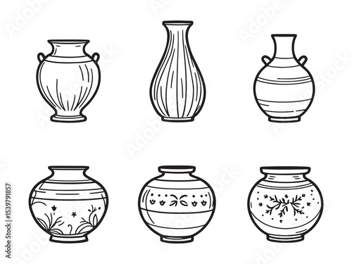 Elegant Hand Drawn Ceramic Vase Line Art Illustration