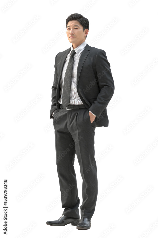 A man in a suit and tie stands in front of a white background A man in a suit and tie stands in front of a white background