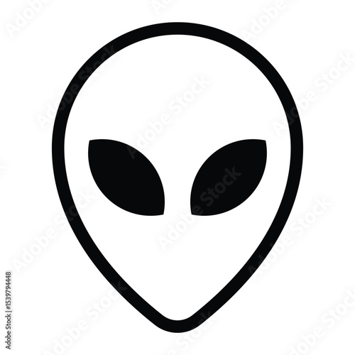 Alien face vector icon. Extraterrestrial head symbol, sci-fi creature, UFO being silhouette for science fiction, fantasy, or space themes. Black outline isolated on white background.
