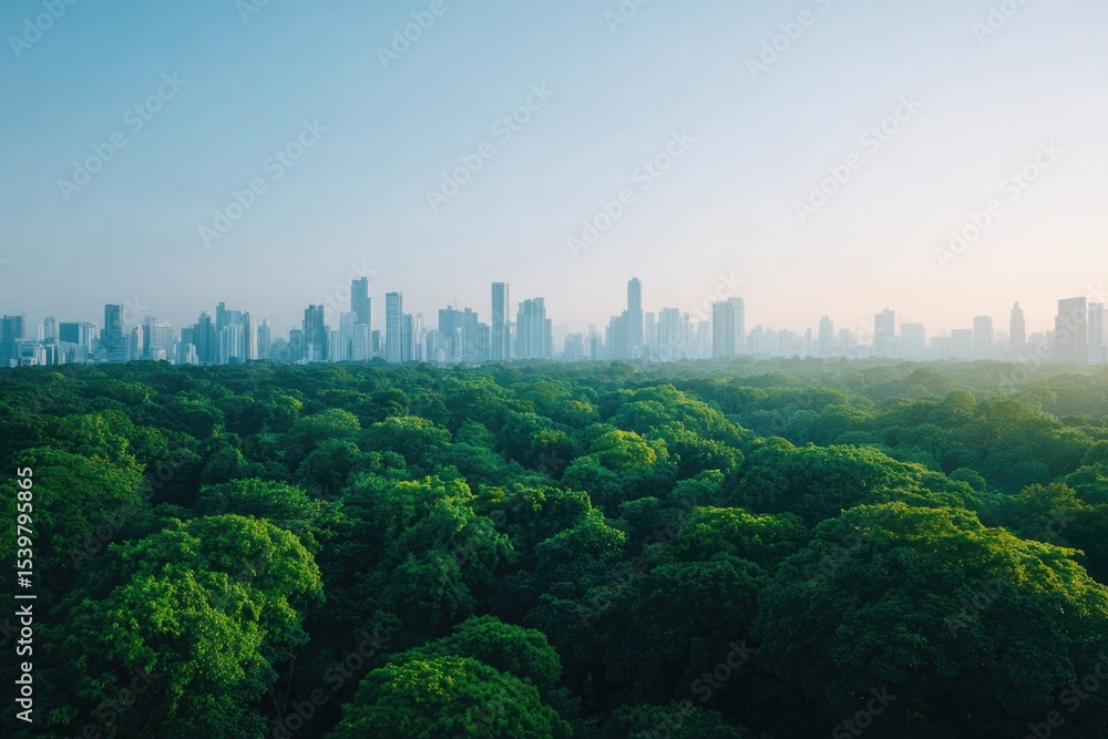 Fototapeta premium serene blend of urban architecture and greenery harmonizing under clear sky