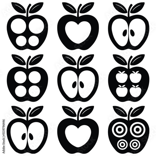 Red apple icons in flat minimal style vector isolated white background