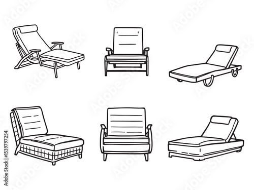 Elegant line art illustration of chaise lounge furniture