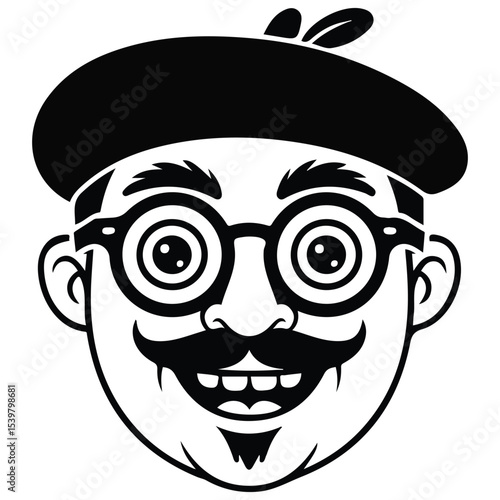 Peasant face with hat and mustache vector isolated white background