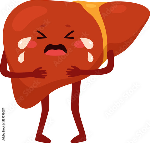 Liver Cartoon Character Crying in Pain

