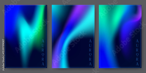 Vibrant aurora gradient backgrounds with neon frame borders - blue, green and purple color blend templates for modern digital design, futuristic presentations and glowing abstract wallpaper layouts.