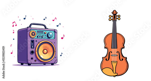 Vsai portable speaker playing music notes and violin, representing different music genres