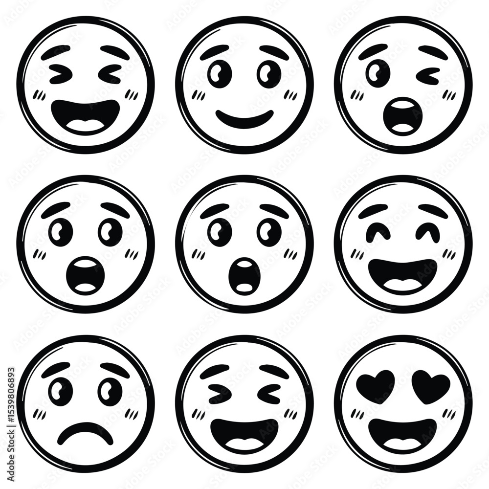 Collection of emoji with expressions vector isolated white background Collection of emoji with expressions vector isolated white background