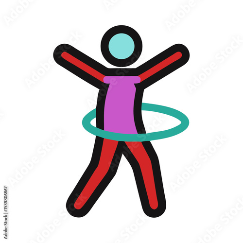 Abstract figure of person hula hooping in colorful design  