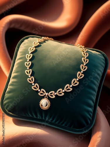 Elegant gold necklace with leaf design and oval pendant