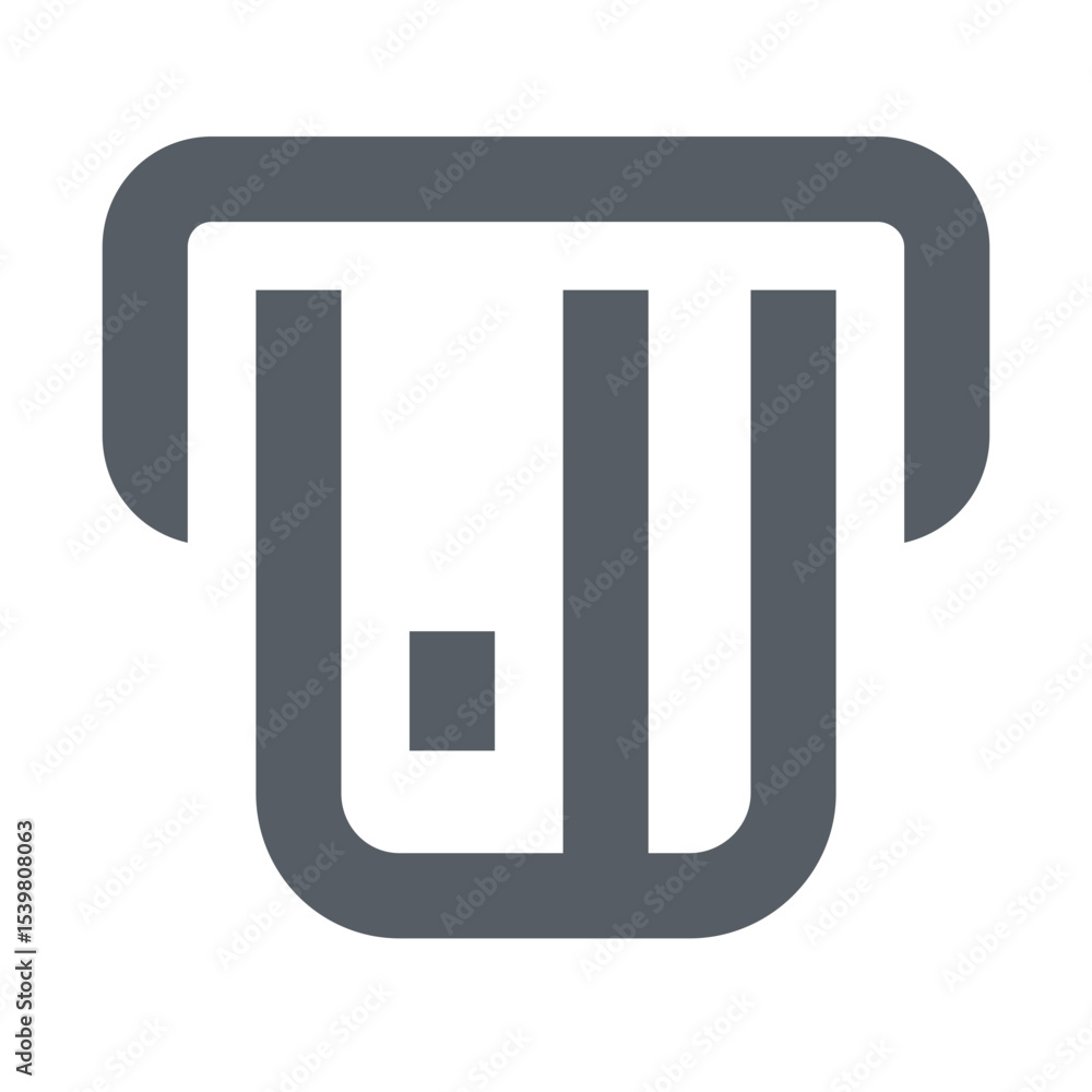 Illustration of a stylized gray atm symbol with rounded edges and a square detail inside the shape Illustration of a stylized gray atm symbol with rounded edges and a square detail inside the shape