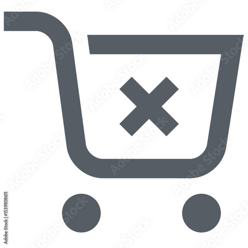 Gray shopping cart with an x symbol indicating removal or deletion of items from the cart icon