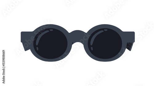A digital illustration depicting a pair of round, dark-colored sunglasses against a plain white background. The sunglasses are depicted in a simple, flat style with no shading or texture.