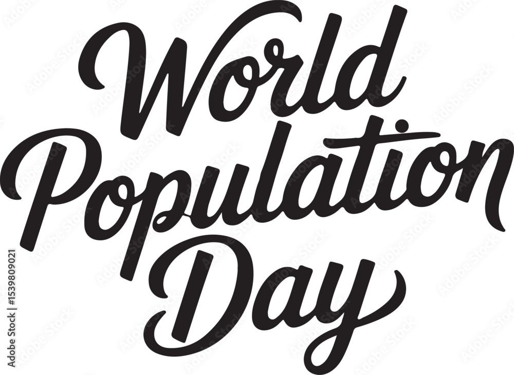 Fototapeta premium A minimalist typography calligraphy design of the text World Population Day in silhouette vector style with a white background