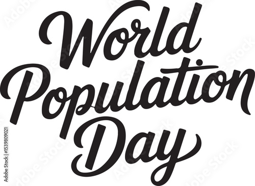 A minimalist typography calligraphy design of the text World Population Day in silhouette
vector style with a white background