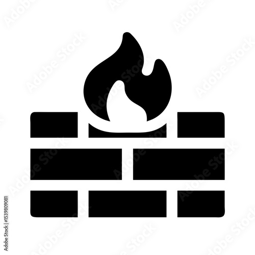 Black firewall icon with flame and brick wall, symbolizing network security, intrusion prevention, and internet threat blocking.
