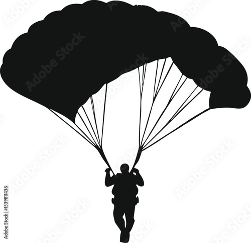 Hand Drawn Silhouette Vector Parachute; Soaring Shadows of Freedom; Set skydiver silhouettes parachuting vector illustration