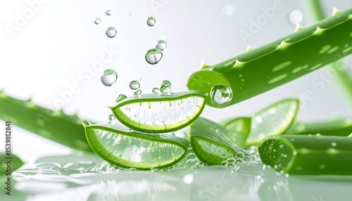 Aloe vera slices with water splash.