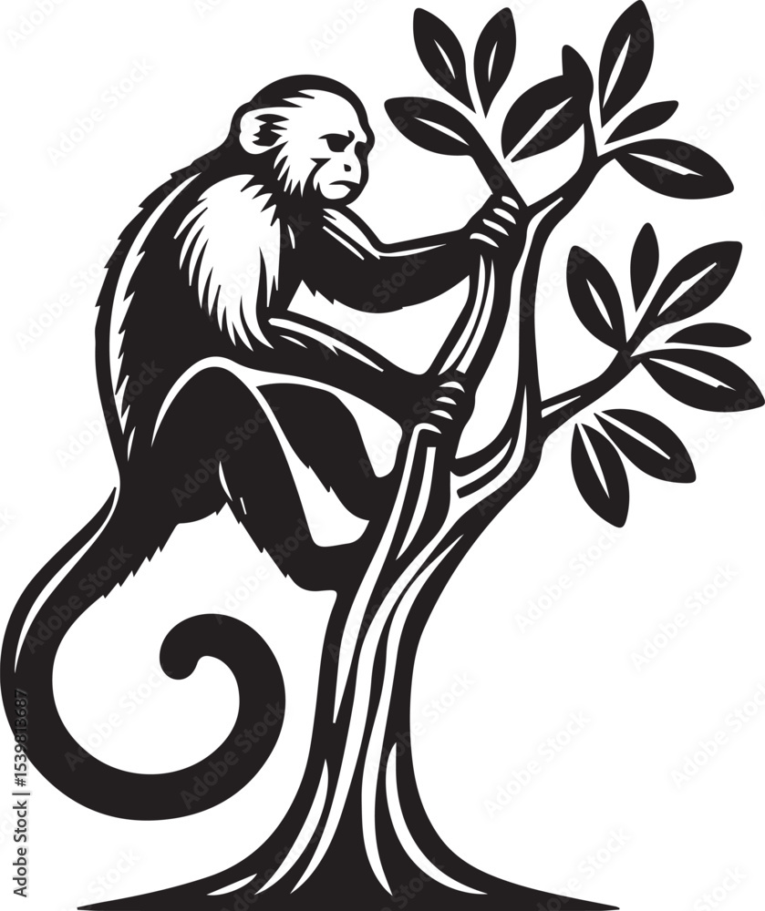 Obraz premium Capuchin Monkey Simple Black and White Vector Illustration