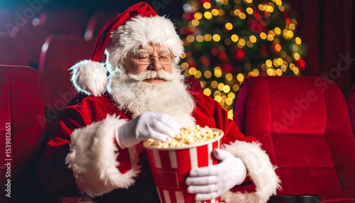Santa enjoys Christmas movie.