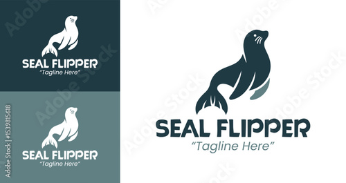 Stylish Seal Flipper Logo with Fluid Motion and Modern Blue Color Scheme