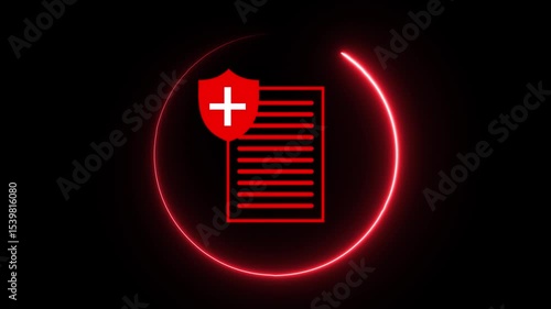 Glowing neon Health insurance icon animation black background .