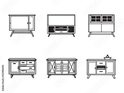 Elegant wooden sideboard outline vector art for interior decor