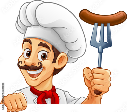 A chef cartoon barbecue coo...