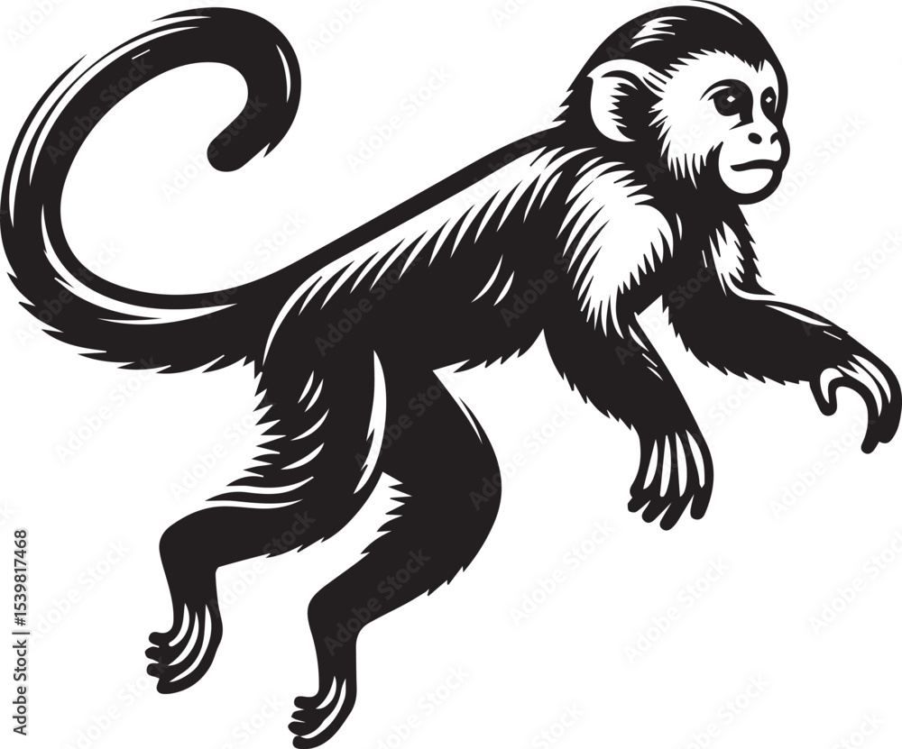 Obraz premium Capuchin Monkey Simple Black and White Vector Illustration