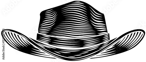 A cowboy sheriff western hat illustration in a vintage woodcut style