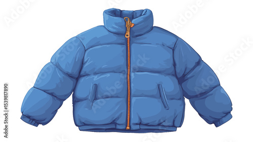 A digital illustration of a blue puffer jacket, shown against a white background. The jacket is a short, slightly puffy style with a zipper closure. The color is a solid medium blue