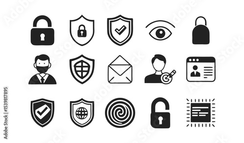 Cyber security icons set data protection privacy
