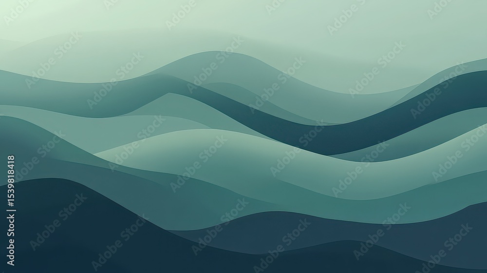 Abstract teal and blue waves creating a layered landscape with smooth gradient transitions and soft light Abstract teal and blue waves creating a layered landscape with smooth gradient transitions and soft light