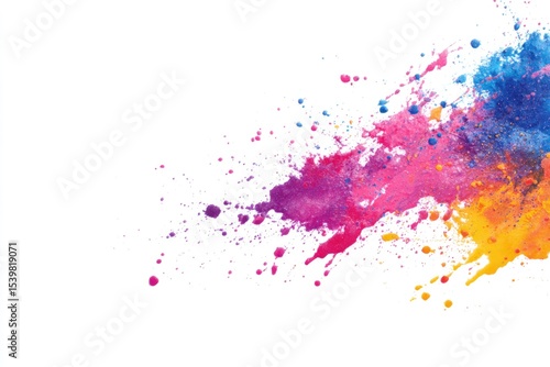close-up of colorful paintball splatter on white background