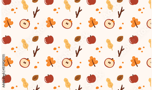 Fall Autumn hand drawn seamless pattern illustration. Pattern for wrapping paper, card, design, poster