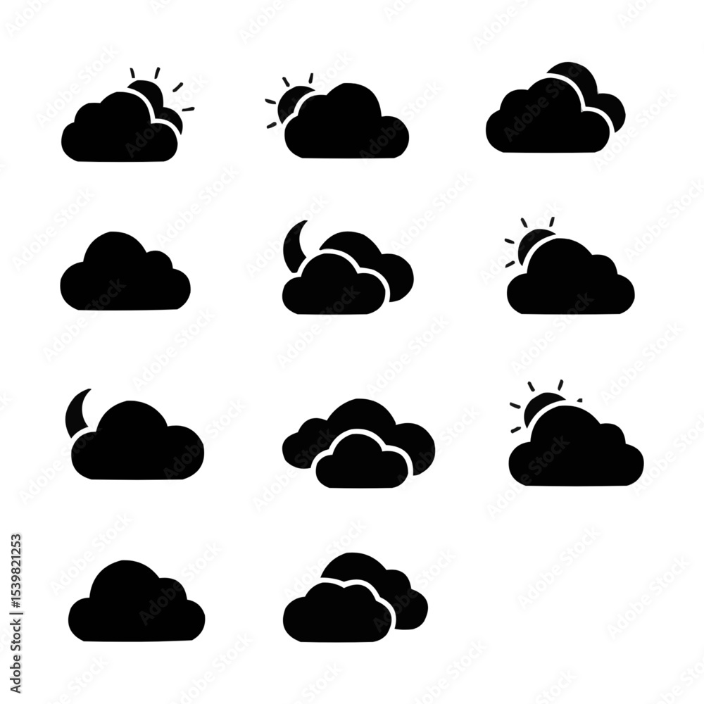 silhouette cloud icon set silhouette cloud icon set