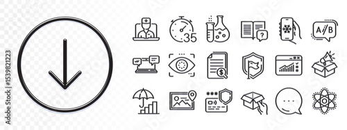 Financial documents, Instruction manual and Timer line icons for web app. Glare of light effect. Message icon. Pack of Air conditioning, Telemedicine, Megaphone box pictogram icons. Vector