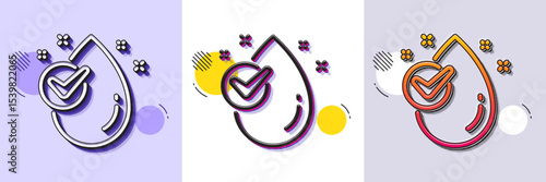 Water drop line icon. Halftone dotted pattern. Gradient icon with grain shadow. Clean aqua with check sign. Liquid symbol. Line water drop icon. Various designs. Vector