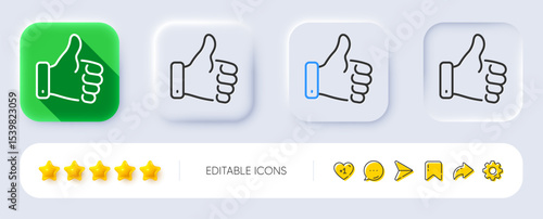 Like hand line icon. Neumorphic, Flat shadow, 3d buttons. Thumbs up finger sign. Gesture symbol. Line like hand icon. Social media icons. Vector