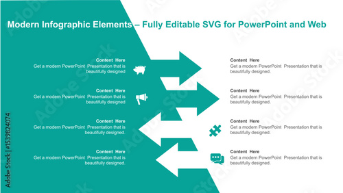 Infographic Arrows PowerPoint Slide – Editable Business Process Template. Fully editable vector SVG file compatible with PowerPoint, Illustrator, and most vector-based applications.
