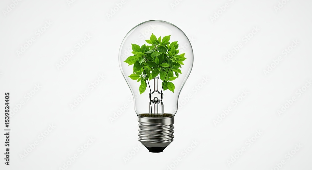 Lightbulb with Lush Green Leaves Inside Symbolizing EcoFriendly Energy. Lightbulb with Lush Green Leaves Inside Symbolizing EcoFriendly Energy.