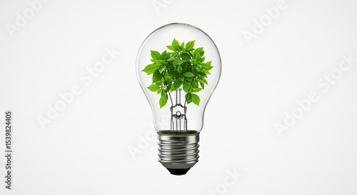 Lightbulb with Lush Green Leaves Inside Symbolizing EcoFriendly Energy.