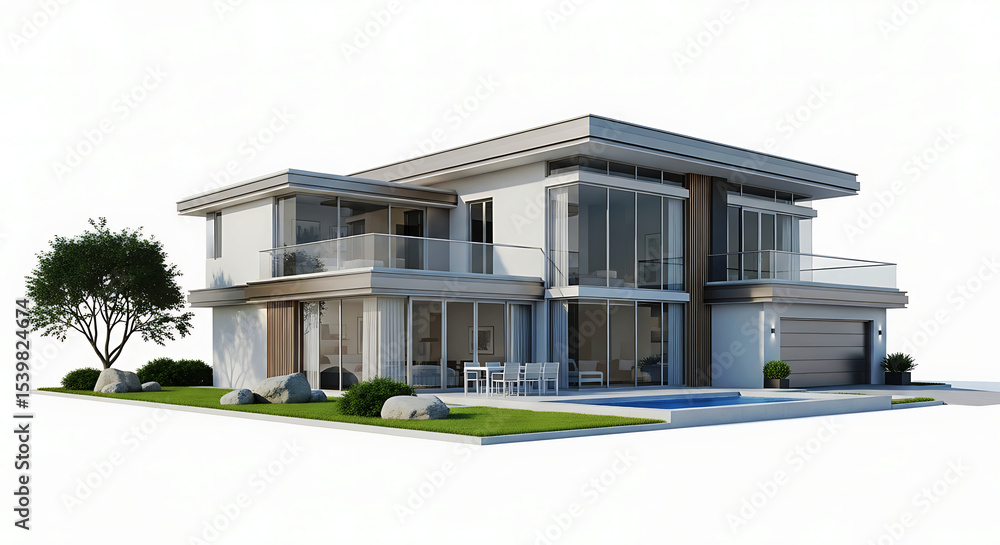 Fototapeta premium Modern architectural house design in a bright environment.