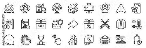 Game console, Money and Sale offer line icons pack. Share, Message, Paper plane icons. Shirt, Cursor, Incubator web icon. Winner podium, Report, Phosphorus mineral pictogram. Vector